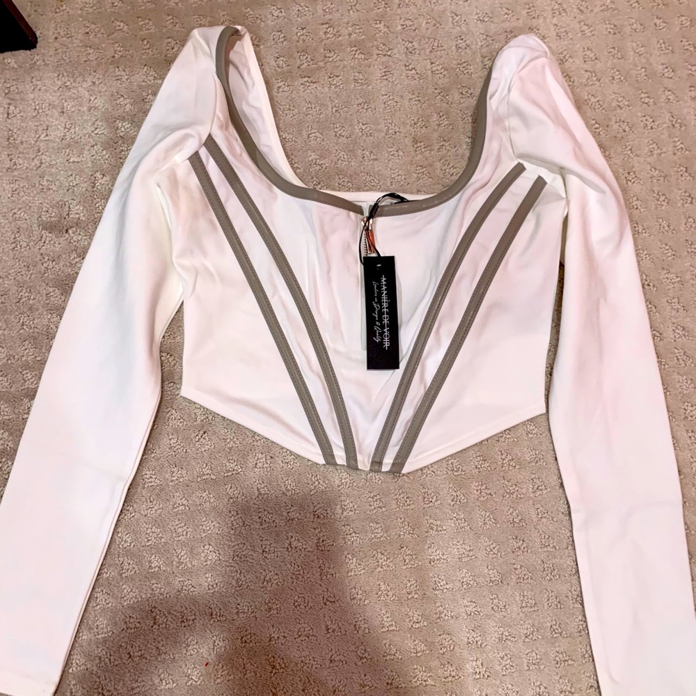 Long sleeve white corset top